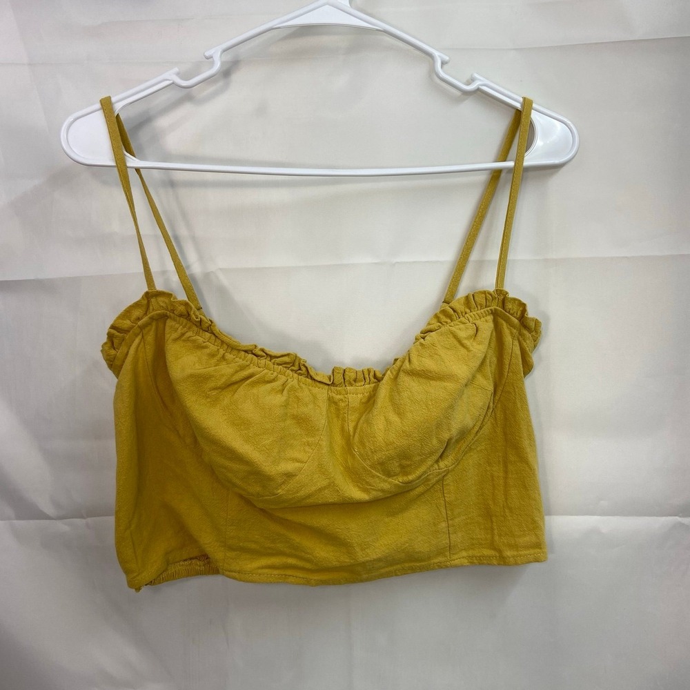 SHEIN women's yellow ruffle fitted adjustable cropped tank top cotton casual L